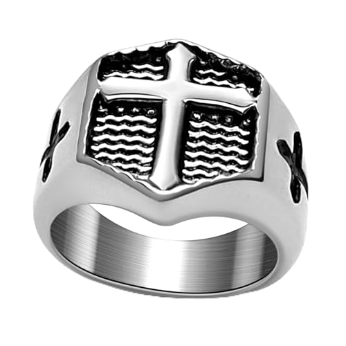 Christian Cross Rings for Men - Stainless Steel Jesus Jewelry with Celtic Knot Sides (Gold/Black/Silver) - Catholic Religious Gift, Size 7-13 - color: A-Silver-Cross
