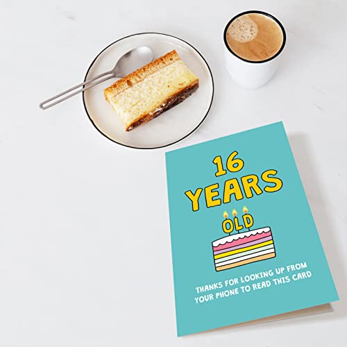 Chenive Funny Happy 16th Birthday Card for Boy Girl, Humorous 16 Years Old Birthday Card, Thanks For Looking Up From Your Phone To Read This Card - color: 16th Birthday