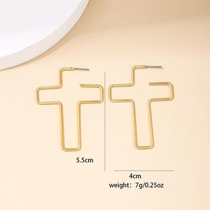Cross Hoop Earrings Big Circle Hoop Earrings for Women Christian Jewelry - color: C-G