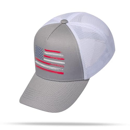 Baseball Cap, American Flag Trucker Hat for Men Women, Breathable Adjustable Fit Outdoor Mesh Snapback Hats - color: Gray/Us Flag