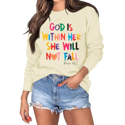 Wrenpies Christian God Is Within Her Sweatshirts for Women Jesus Faith Bible Verse Shirts Inspirational Hoodie Pullover Tops - color: Apricot, size: Large