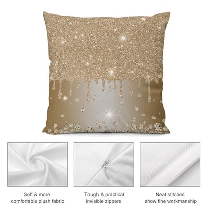 Champagne Gold Throw Pillow Cover Glitter Diamond Sparkle Shimmer Bling Sparkly Couch Pillowcases Luxury Colorful Shiny Modern (No Glitter) Sofa Pillows Cushion Case for Bed Chair 18x18inch - color: Diamondblack-1