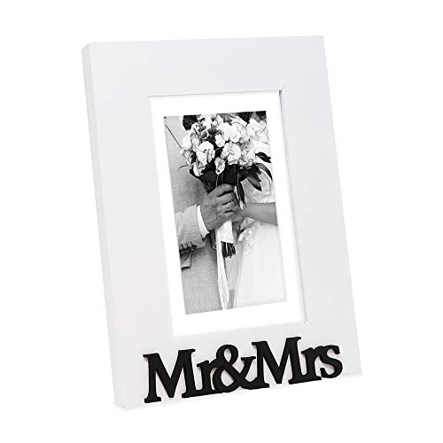 Isaac Jacobs 5x7 (Matted 4x6) White Wood Sentiments Mr&Mrs Picture Frame - color: White, size: 5x7