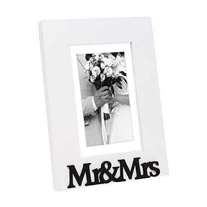 Isaac Jacobs 5x7 (Matted 4x6) White Wood Sentiments Mr&Mrs Picture Frame - color: White, size: 5x7