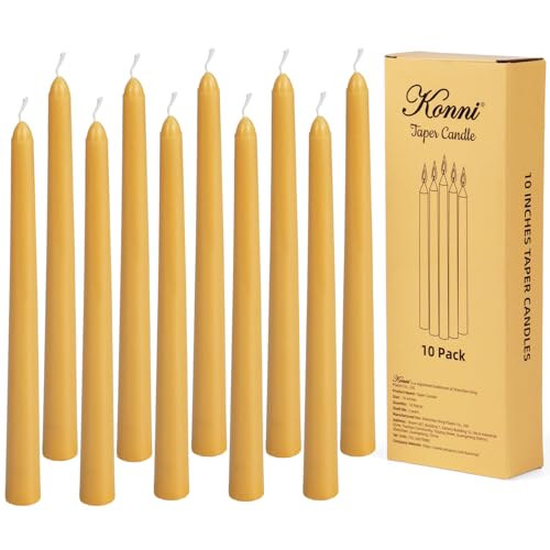 KONNI 0.87×10 Inch Wax Yellow Taper Candles, Unscented and Smokeless Tall Candlesticks, 10 Pack Tapered Candles with Cotton Wicks, Long Burning, Ideal for Weddings, Dinner Parties, and Home Décor - color: wax yellow
