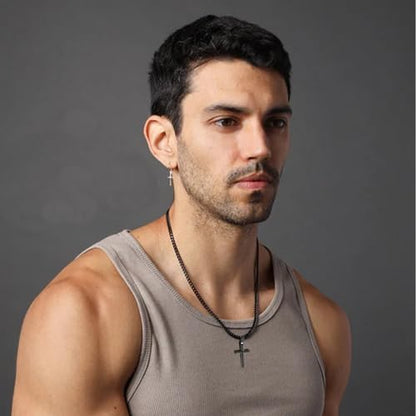 Avotto 316L Stainless Steel Cross Necklace Jewelry Gifts for Men Boys, Silver Gold Black Necklaces 5mm Non-Fading Sturdy Cuban Chain with Cross Pendant 14/16/18/20/22/24Inch - color: Black, size: 24 inch(60cm)-Extra Long Fit