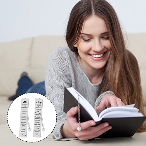 Fainne 5 Pcs Bible Metal Bookmarks Christian Gifts Cross Chain, Silver - color: Silver