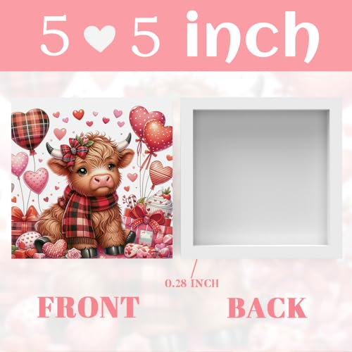 Valentines Day Decorations, Valentines Day Gifts for Her Him, Gift for Boyfriend Girlfriend, Heart Baby Highland Cow Anniversary Wooden Box Sign Husband Wife Home Office Bedroom Desk Decor - color: Heart Baby Highland Cow