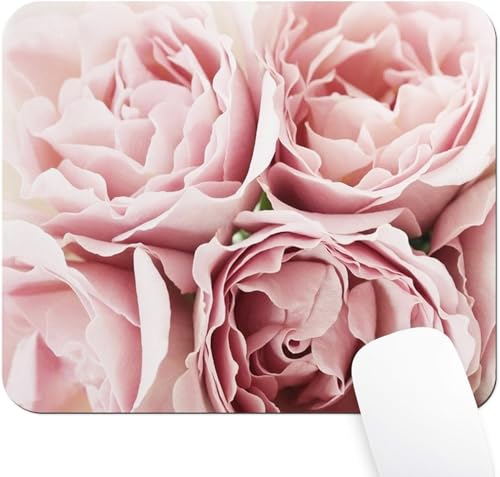 Romantic Soft Pink Roses Mouse Pad, Pastel Flower Closeup Floral Desk Mat - color: Pink