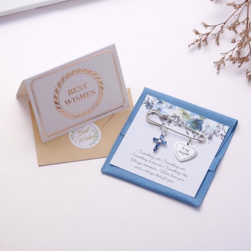 Ralukiia Something Blue Gifts for Bride, Blue Cross Bridal Bouquet Charm Pin with Pearl, Christian Wedding Keepsake, Bridal Shower Gift, Wedding Day Accessory for Daughter Bride - color: From Mom