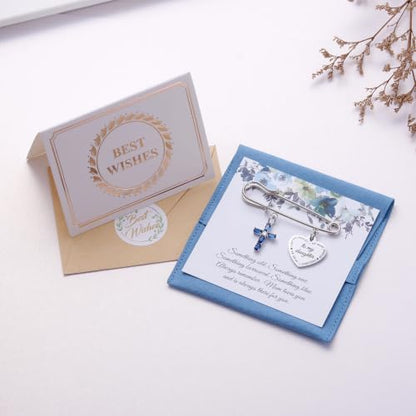 Ralukiia Something Blue Gifts for Bride, Blue Cross Bridal Bouquet Charm Pin with Pearl, Christian Wedding Keepsake, Bridal Shower Gift, Wedding Day Accessory for Daughter Bride - color: From Mom