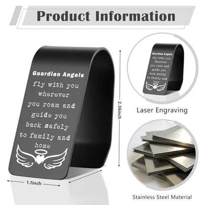 YODOCAMP Guardian Angel Car Visor Clip Stainless Steel, Drive Safe Reminder Gift, Angels Fly with You Wherever You Go Engraved Message, Religious Car Accessory TZC192 - color: Black-C192