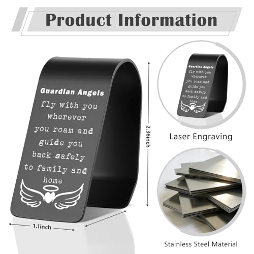 YODOCAMP Guardian Angel Car Visor Clip Stainless Steel, Drive Safe Reminder Gift, Angels Fly with You Wherever You Go Engraved Message, Religious Car Accessory TZC192 - color: Black-C192