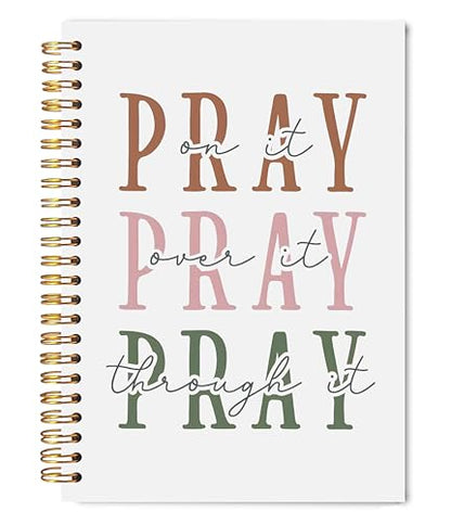 Prayer Notebook Journal 5.5x8.3, Pray on Over Through It Christian Bible Journaling Notebooks for Note Taking, Christian Gifts for Women, Religious Scripture Hardcover Spiral Notebook - color: Prayer Blank Book 02