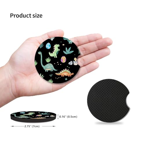 2 Packs Car Coasters for Cup Holders,Keep Cup Holders Clean and Dry,Drink Cup Car Holder Coasters with A Finger Notch,2.75in/7cm,Automotive Cup Holder Cute Dinosaur Graffiti Accessories for Women Men - color: Dinosaur Graffiti