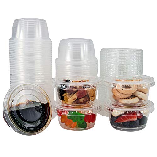 Disposable Portion Cups with Lids - 200 Set Disposable Clear Plastic, Ideal for Jello Shot, Condiment and Sauce Cups with Lids Restaurant quality Souffle Portion Container (2oz) - size: 2oz