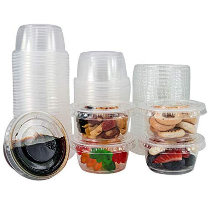 Disposable Portion Cups with Lids - 200 Set Disposable Clear Plastic, Ideal for Jello Shot, Condiment and Sauce Cups with Lids Restaurant quality Souffle Portion Container (2oz) - size: 2oz
