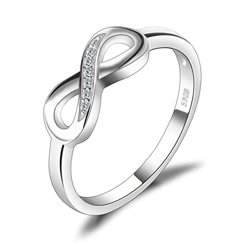 JewelryPalace 14k White Yellow Rose Gold Plated 925 Sterling Silver Rings for Women, Cubic Zirconia Promise Rings for Her, Stackable Wedding Bands Rings for Women Infinity Forever Love Knot Ring - color: 2-Sterling Silver-Infinity Ring
