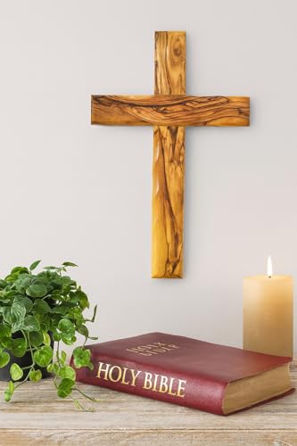 Zuluf Wall Hanging Olive Wood Cross | Hand Carved Cross | Olivewood Christian Wall Cross With Holy Land Certificate | Ideal Gift for Home Decoration, Weddings and Home Office 20cm / 7.8" CRS051 - size: 7.9"L x 4.7"W