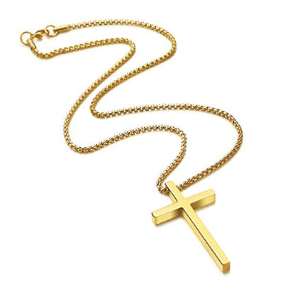 Ursteel Cross Necklace for Men, Silver Black Gold Stainless Steel Cross Pendant Necklace for Men, 16-30 Inches Box Chain - size: 16 inches, style: Gold: Cross Pendant 1.2"*0.7"