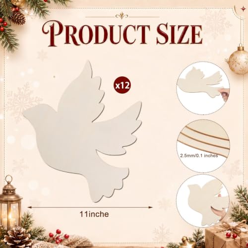 12 Sets 11" Dove Wooden Cutouts Large Pigeon Unfinished DIY Craft - style: Dove