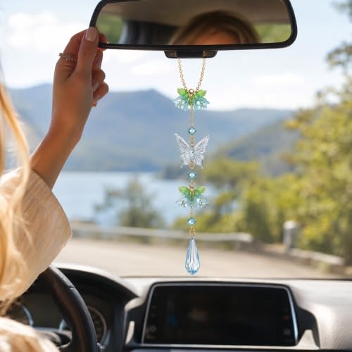 Butterfly Flower Car Rearview Mirror Charm Blue of Valley - color: Blue - Butterfly