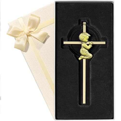 Tryuunion Baby Wall Cross Baptism and Christening Gifts for Boys, 6-inch Olive Golden Blessing Catholic Boy Baptism Crosses for First Holy Communion, and Dedication Baptismal Gifts from Godparents - color: Olive Gold Boy-6 in