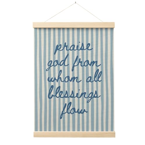 FGFK Trendy Blue Christian Wall Art Poster Hanger Frame, Trendy Striped Praise God From Whom All Blessing Flow Bible Verse Scripture Canvas Prints Framed Wall Decor for Room Home Dorm, 12x16 Inch - color: Praise God-Blue