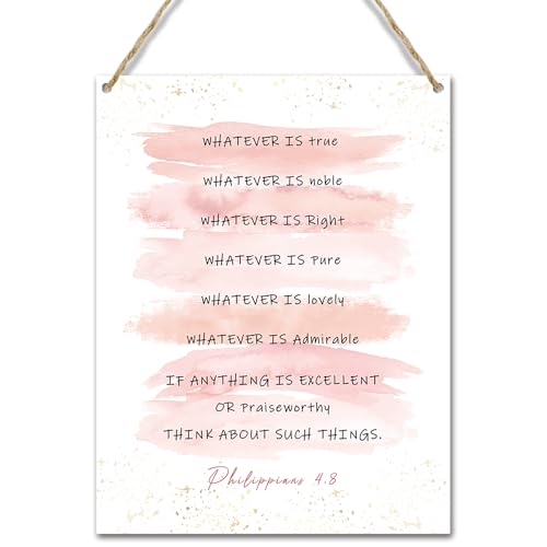 Christian Watercolor Pink Wooden Hanging Sign Gifts for Christmas Bible Verse Wall Decor for Home Office Religious Hanging Door Wall Signs Rustic Inspirational Wall Quote Sign 10x8 inches - JZ018 - color: pink 02