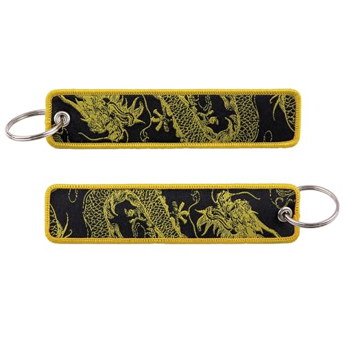 Woven Keychains (2-Packs) - Motorcycle Key Tag for Keys, Cars, Scooters, Aesthetic Key Chain for Women, Teacher, Men - color: Gold Dragon