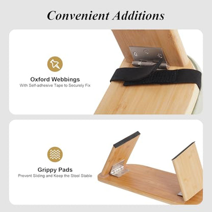 Folding Bamboo Meditation Bench, Ergonomic Portable Kneeling Meditation Stool with Soft Meditations Cushion Comfortable Foldable Prayer Bench for Deep & Longer Meditations (Green) - color: Green
