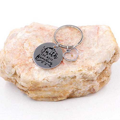 Uloveido Stainless Steel Faith Cross Keychain & Jesus Loves Me Christian Keyring Mustard Seed Charms Religious Jewelry - style: Faith Can Move-heart