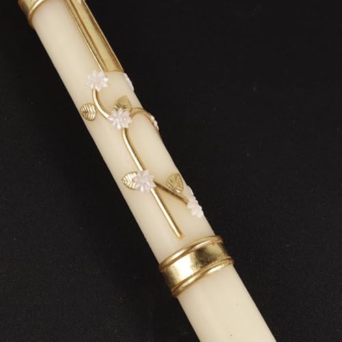 Needzo Ornate Dove Baptismal Candle - Hand-Decorated with Gold Wax, ⅞ Dia x 9¾ " H