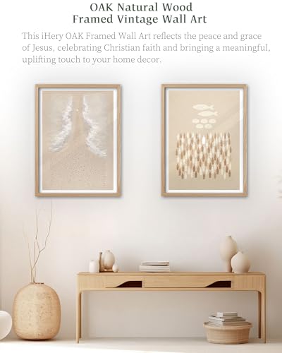 iHery 12x16in Jesus Feeds the 5000 Framed Christian Wall Art - color: OAK Framed Feeds the 5000, size: 16"L x 12"W