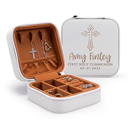 First Communion Gifts for Girls - Custom Jewelry Box for 1st Holy Communion, Personalized with Name and Date I 6 Designs & 5 Colors I First Communion Keepsake - 6 - style: Design 6
