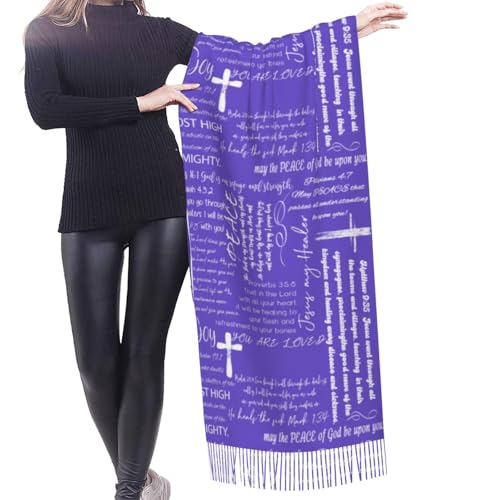 Prayer Shawls and Wraps for Women, Jesus Christian Gifts Bible Scarf Super Soft Fashion Shawl With Tassel - color: Purple