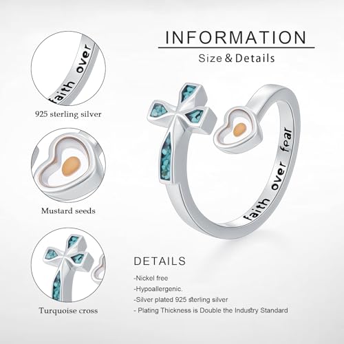 Cross Rings 925 Sterling Silver for Women Christian Religious Jewelry Faith Gifts for Mom Wife Girlfriend Her - color: White-9