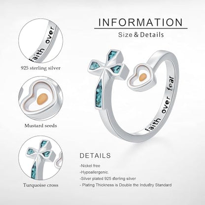 Cross Rings 925 Sterling Silver for Women Christian Religious Jewelry Faith Gifts for Mom Wife Girlfriend Her - color: White-9