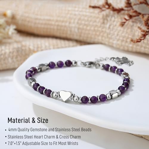TONY & SANDY Christian Gifts for Women, Religious Cross Bracelet Faith Jewelry, Confirmation Baptism Christmas Birthday Gifts for Women, Unique Gifts for Teens Girls Kids Adults - style: Sister in Christ - Amethyst