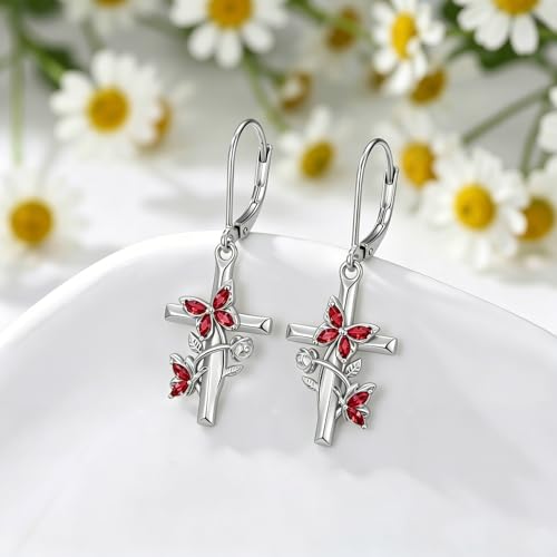 Butterfly Earrings for Women 925 Sterling Silver Birthstone Butterfly Cross Rose Dangle Earrings Elegant Butterfly's Jewelry Gift for Birthday Valentines Day Christmas - color: 1-January