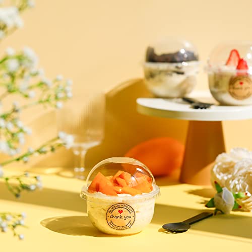 Cunhill 50 Pack Dessert Cups with Dome Lids Disposable Plastic Cups with Lids Clear Pet (No Hole), Sporks and Stickers for Plastic Fruit, Cake and Mini Snack Bowls(9 oz,Simple Cup) - size: 9 oz