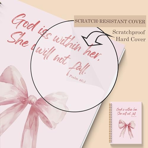 Pink Coquette Bow Christian Spiral Notebooks, God is Within Her She Will Not Fall Bible Journal, Religious Prayer Journal for Woman, Coquette Girly Office Supplies, 11.8x8.66 Inches - color: Colour-4-A4