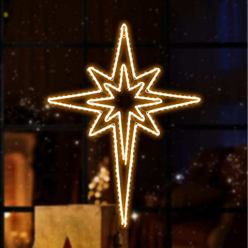 Large 43"x32" Twinkle Bethlehem Star Neon Motif Pre-lit 216 Super-Bright LED Outdoor Christmas Decoration with 11 Functions and Timer Waterproof for Outdoor Home Party Wall(Warm White) - size: Ultra-Large 43"x32" Warm white