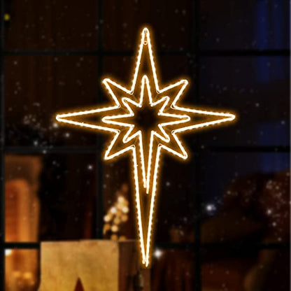 Large 43"x32" Twinkle Bethlehem Star Neon Motif Pre-lit 216 Super-Bright LED Outdoor Christmas Decoration with 11 Functions and Timer Waterproof for Outdoor Home Party Wall(Warm White) - size: Ultra-Large 43"x32" Warm white
