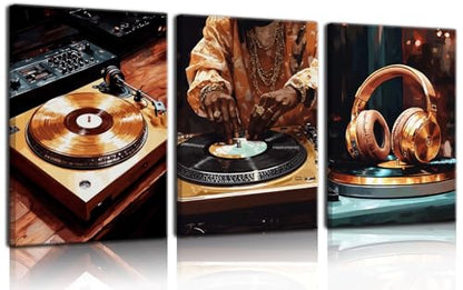 IEMIHZUM DJ Turntable Canvas Wall Art Set of 3 Music Hip Hop Posters12x16in - color: Canvas DJ, size: 16L"X12W"