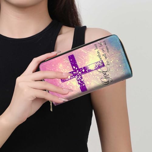 Christian Cross Bible Verse Psalm 46:5 Print Wallet for Women Large Capacity Wallet Credit Card Holder PU Leather Zipper Clutch Purse Phone Wallet - color: Christian Cross Bible Verse Psalm 46:5