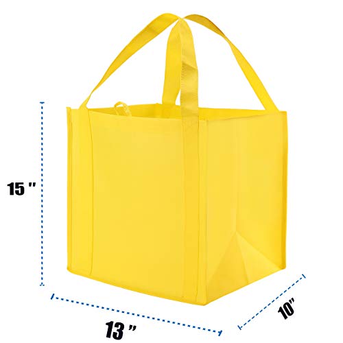 NERUB Set of 10 Reusable Grocery Bags Heavy Duty Shopping Bags Large Grocery Totes with Reinforced Bottom Super Sturdy Handles, Yellow - color: Yellow