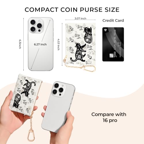 Cat Floral Keychain Coin Purse for Women, Small Change Pouch - color: Cat Flower