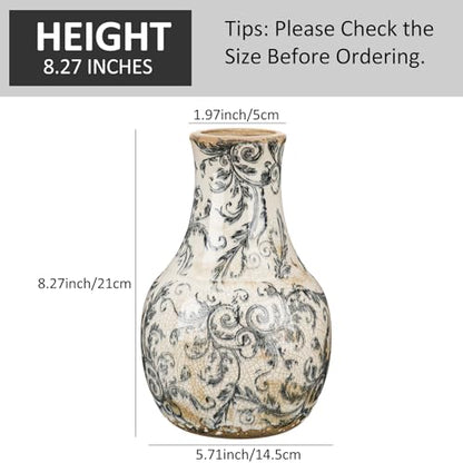 LemonRoad Vintage Ceramic Flower Vase 5.7 Inch Chinoiserie Ice Cracked Glaze Porcelain Vase Rustic Ceramic Large Centerpieces for Home Table Living Room Bookshelf Office(Vine Style) - style: Vine Style