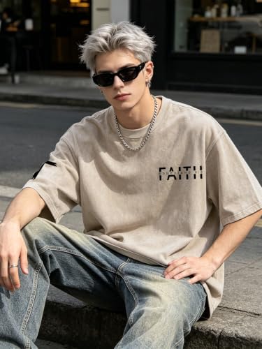 Christian Shirt for Men Jesus Loves You Shirt Oversized Acid Wash Tops - color: Apricot-d, size: Small